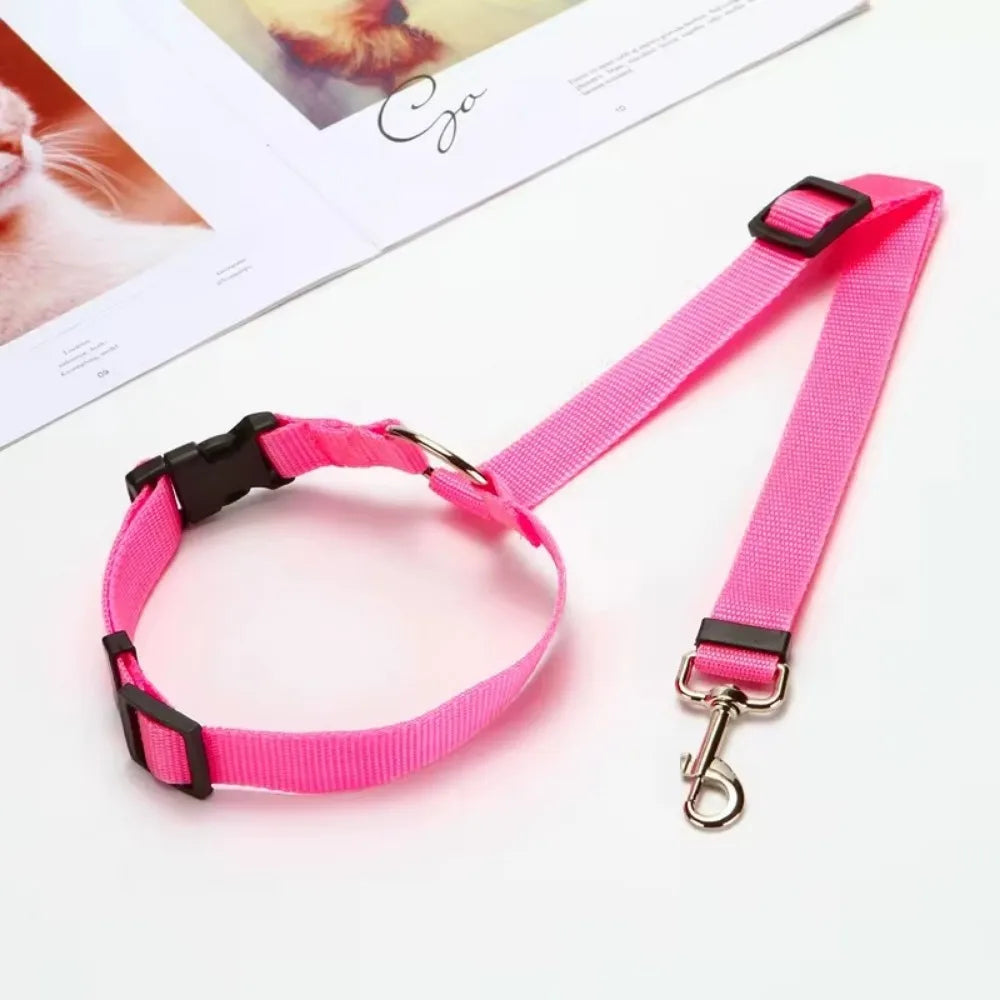2-in-1 Adjustable Solid Color Nylon Safety Pet Car Seat Belt & Leash