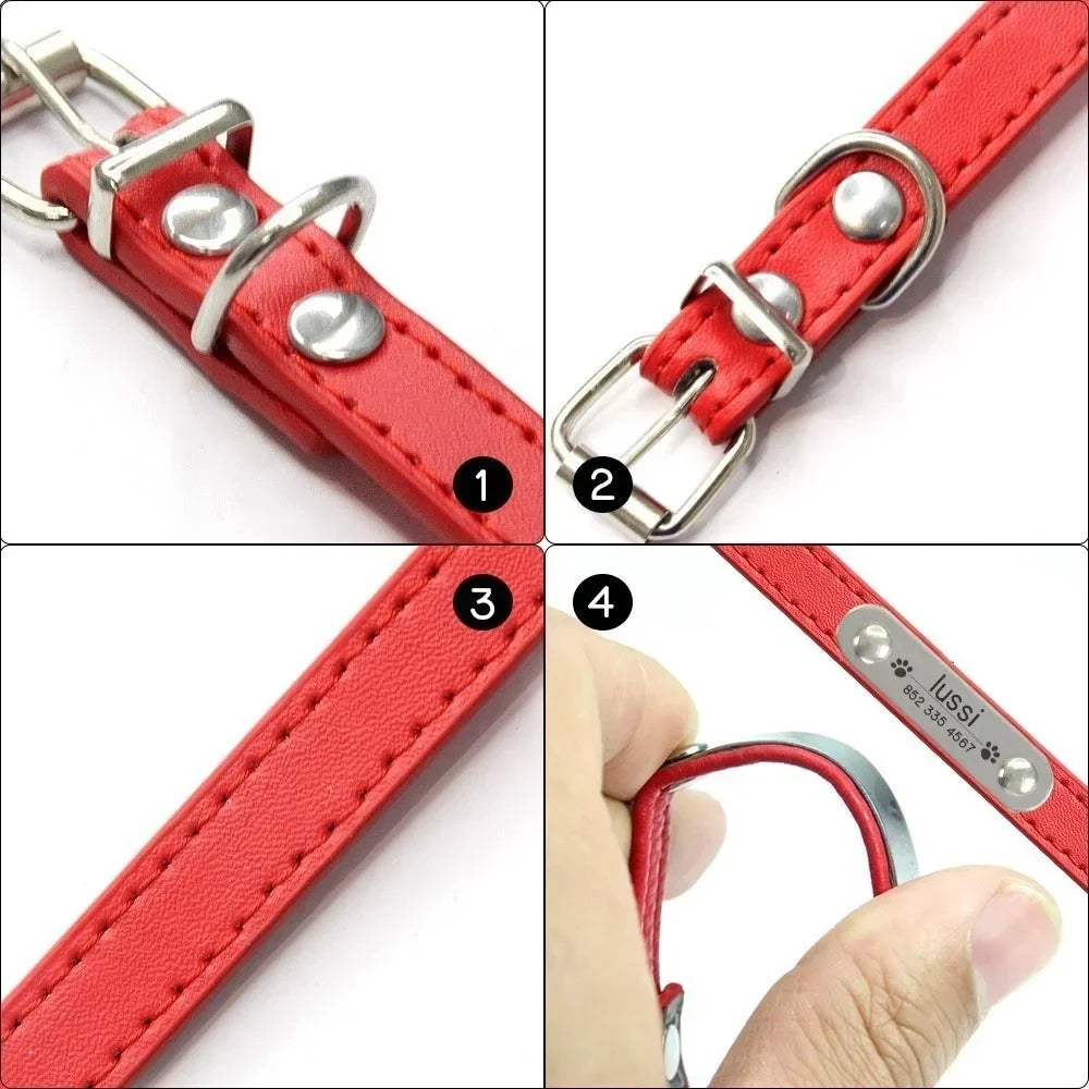 Anti-Lost Design Personalized PU Leather Dog Collar