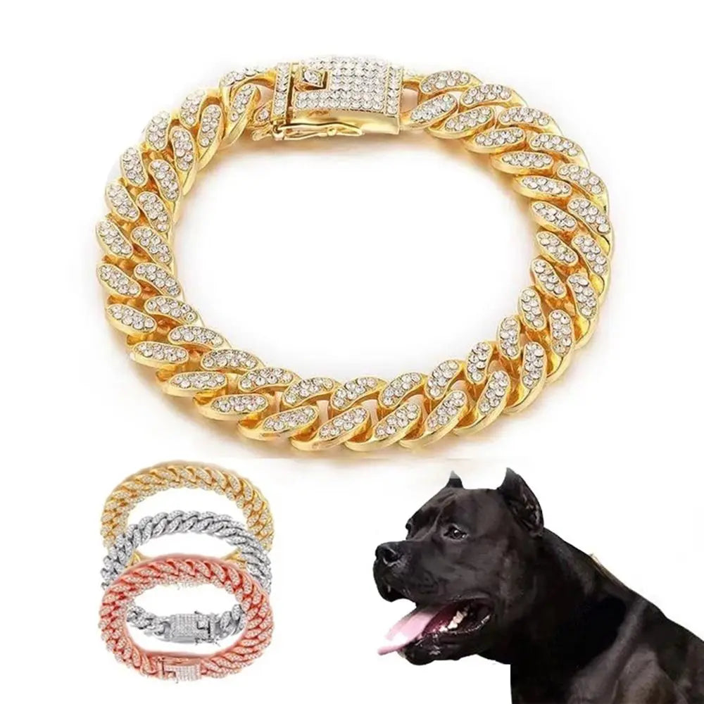 Heavy Metal Fashion Rhinestone Dog Chain Collar