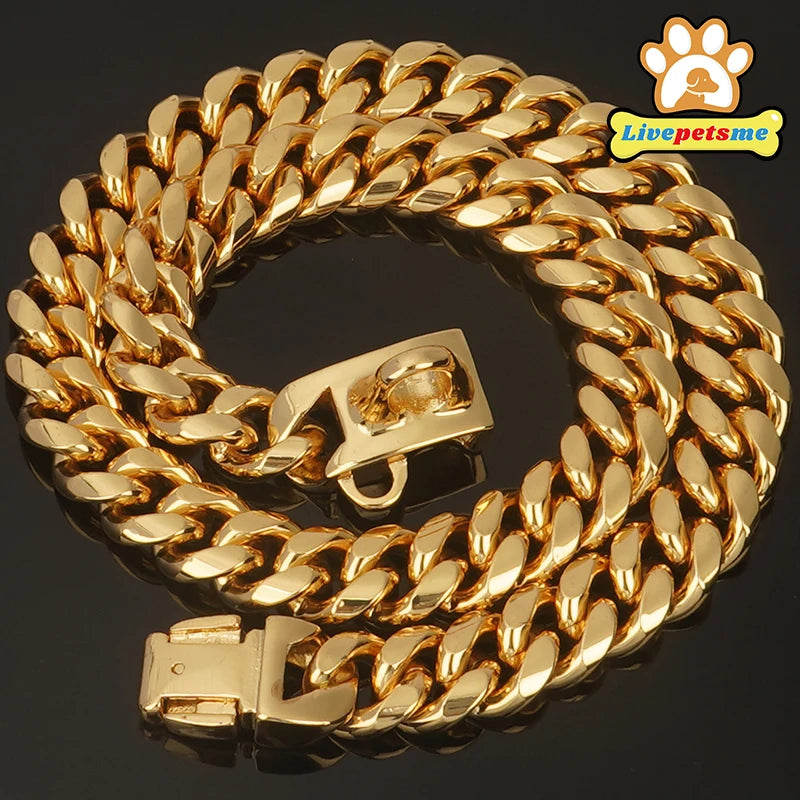 Strong Metal Choke Stainless Steel Cuban Link Dog Collar