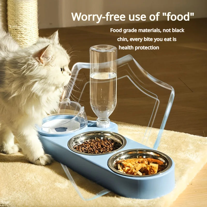 Pet Feeding Bowl Set With Base & Large Water Bottle for Cats & Dogs