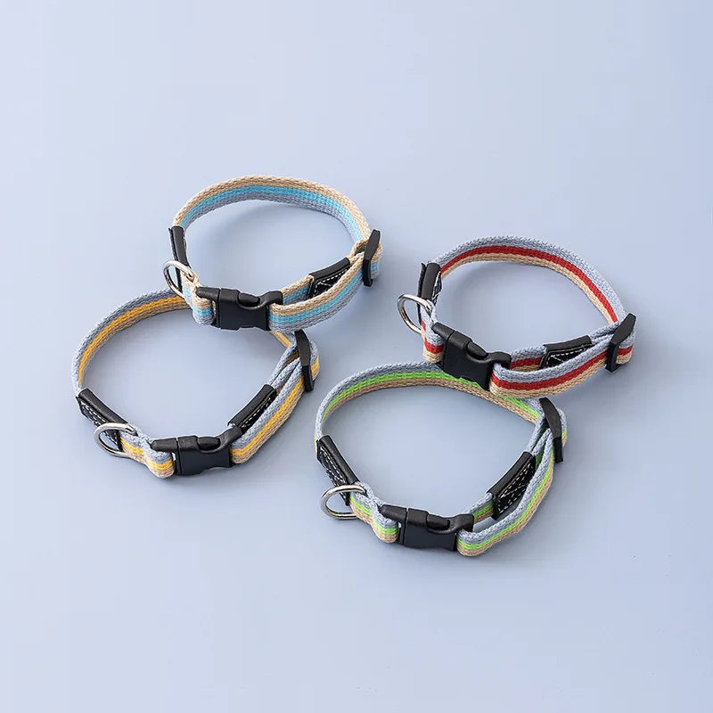 Thickened Color-Blocked Adjustable Canvas Dog Collar