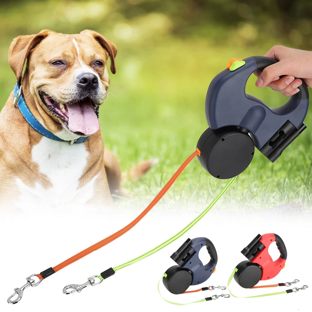 Automatic Extendable Pet Leash Dual Head with LED Light for Dogs & Cats