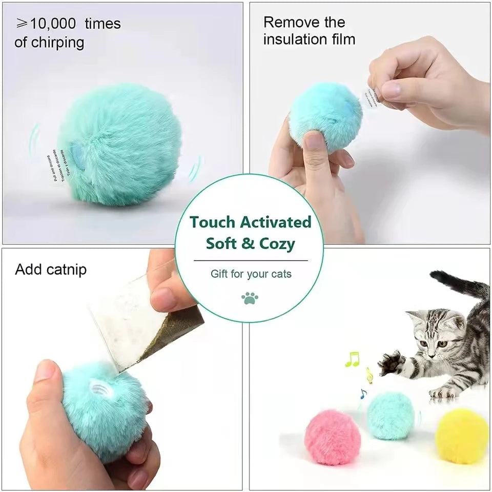 Electric Catnip Plush Ball Interactive Squeaky Toy for Kittens