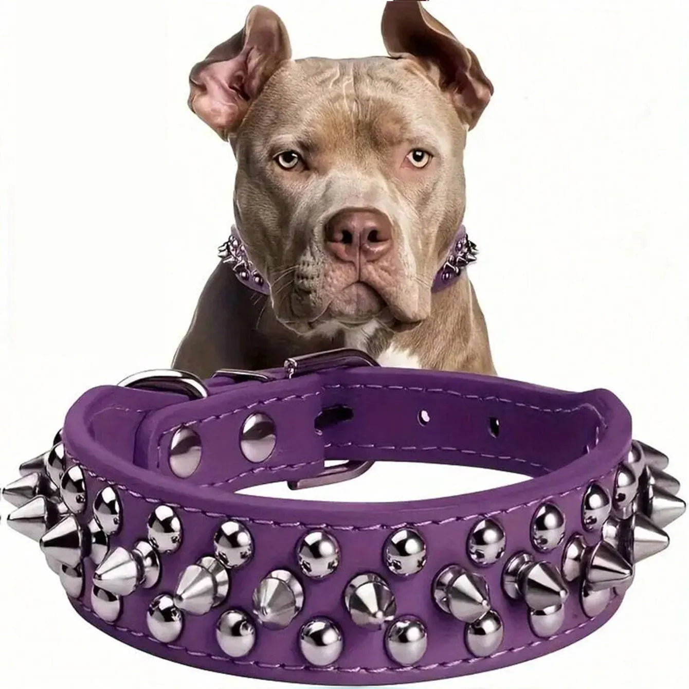 Adjustable PU Leather Rust-Resistant Rivet Dog Collar