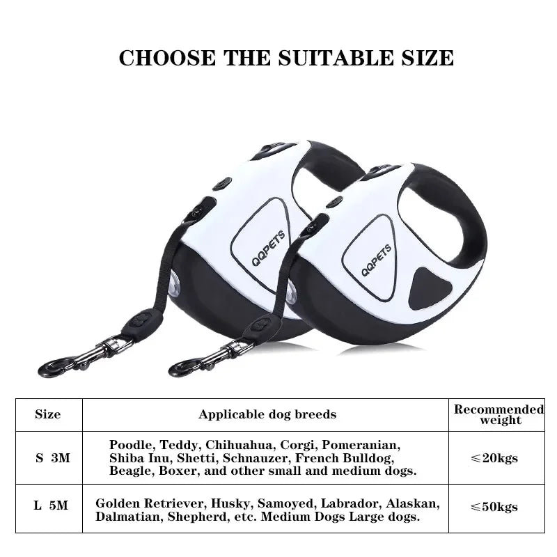 Retractable Pet Leash with LED 3m/5m Fiber Rope for Dogs