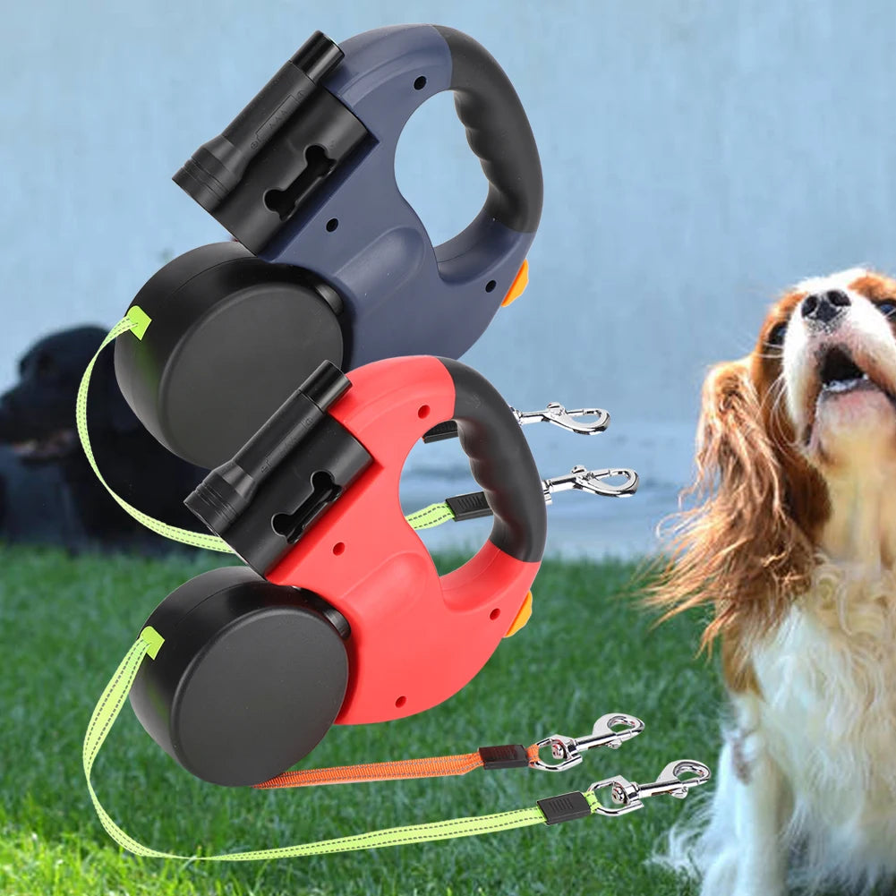 Automatic Extendable Pet Leash Dual Head with LED Light for Dogs & Cats