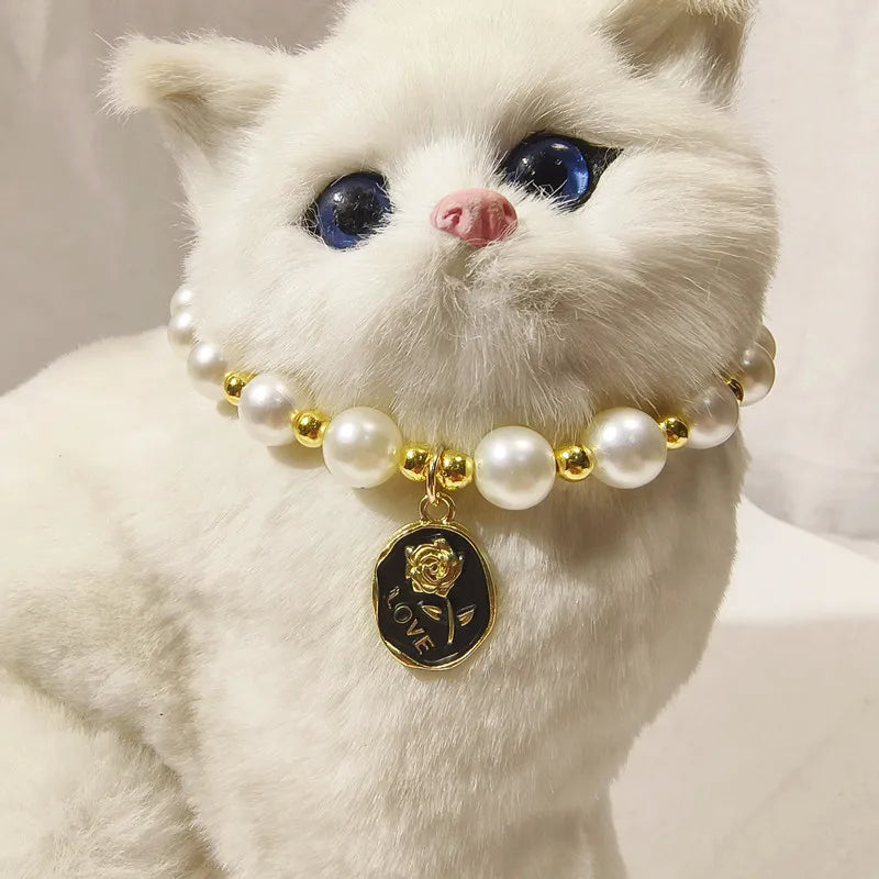 Rose Flower Adjustable Pearl Cat Collar