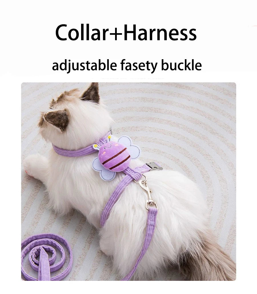 Cat & Small Dog Harness Set Cute Bee Outfit with Leash