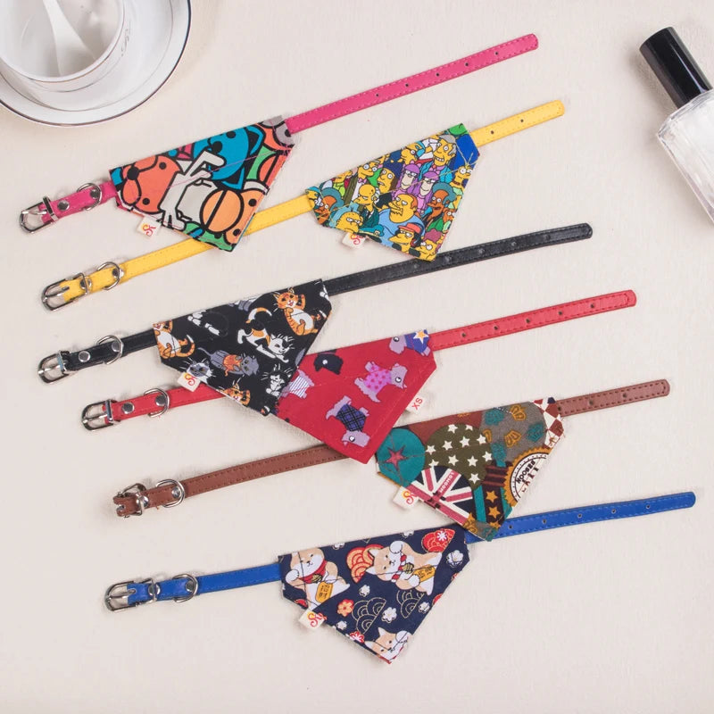 PU Leather Pet Collar Adjustable Scarf Style for Cats & Small Dogs