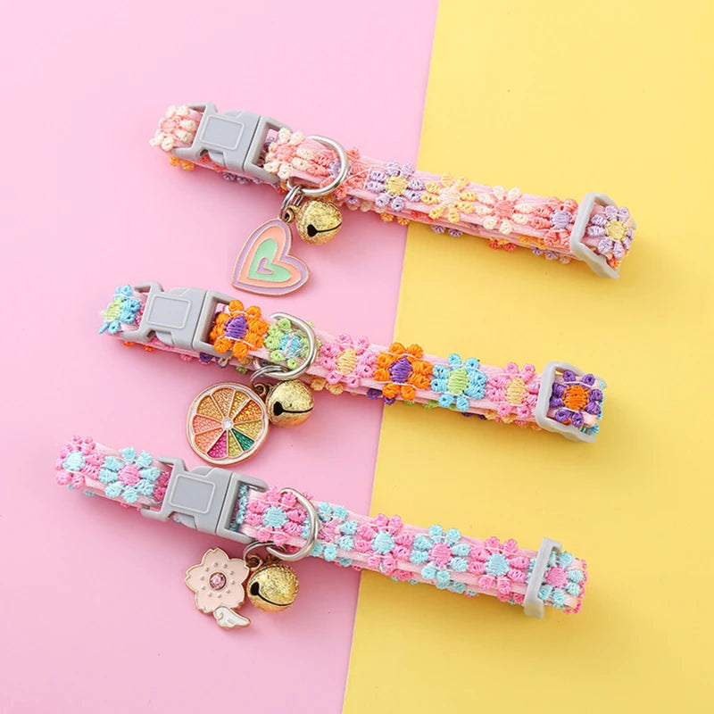 Colorful Pet Collar with Bell Adjustable Cartoon Print for Dogs & Cats