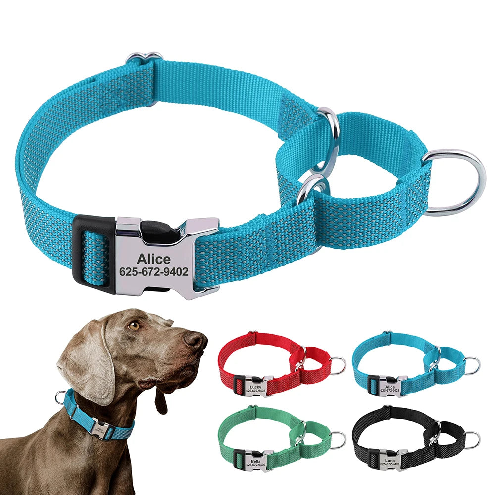 Engraved Metal Custom Reflective Martingale Dog Collar