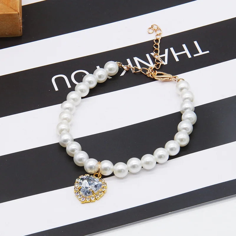 Adjustable Necklace with Gem Pendant Princess Pearl Pet Collar