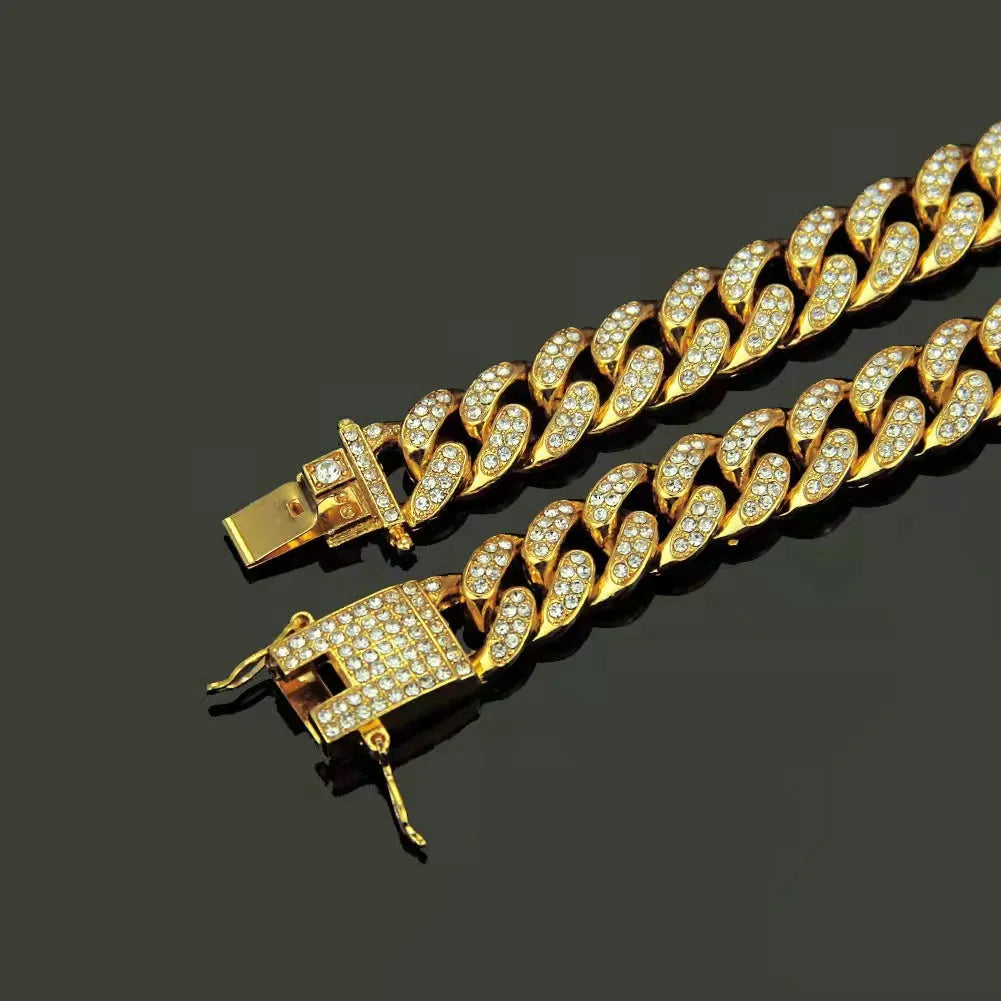 Strong Metal Bling Choke Slip Rhinestone Gold Dog Chain Collar