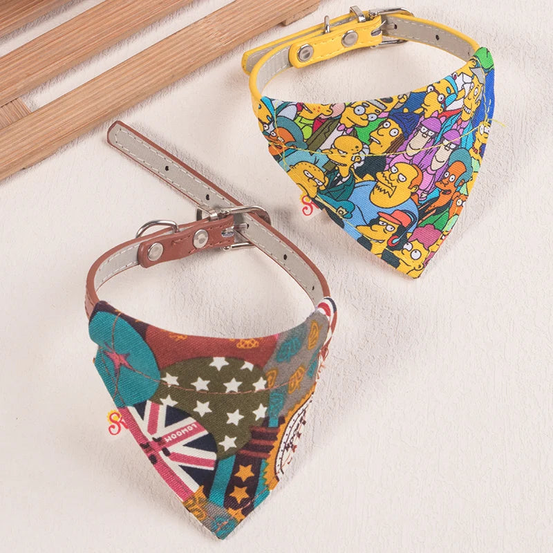 PU Leather Pet Collar Adjustable Scarf Style for Cats & Small Dogs