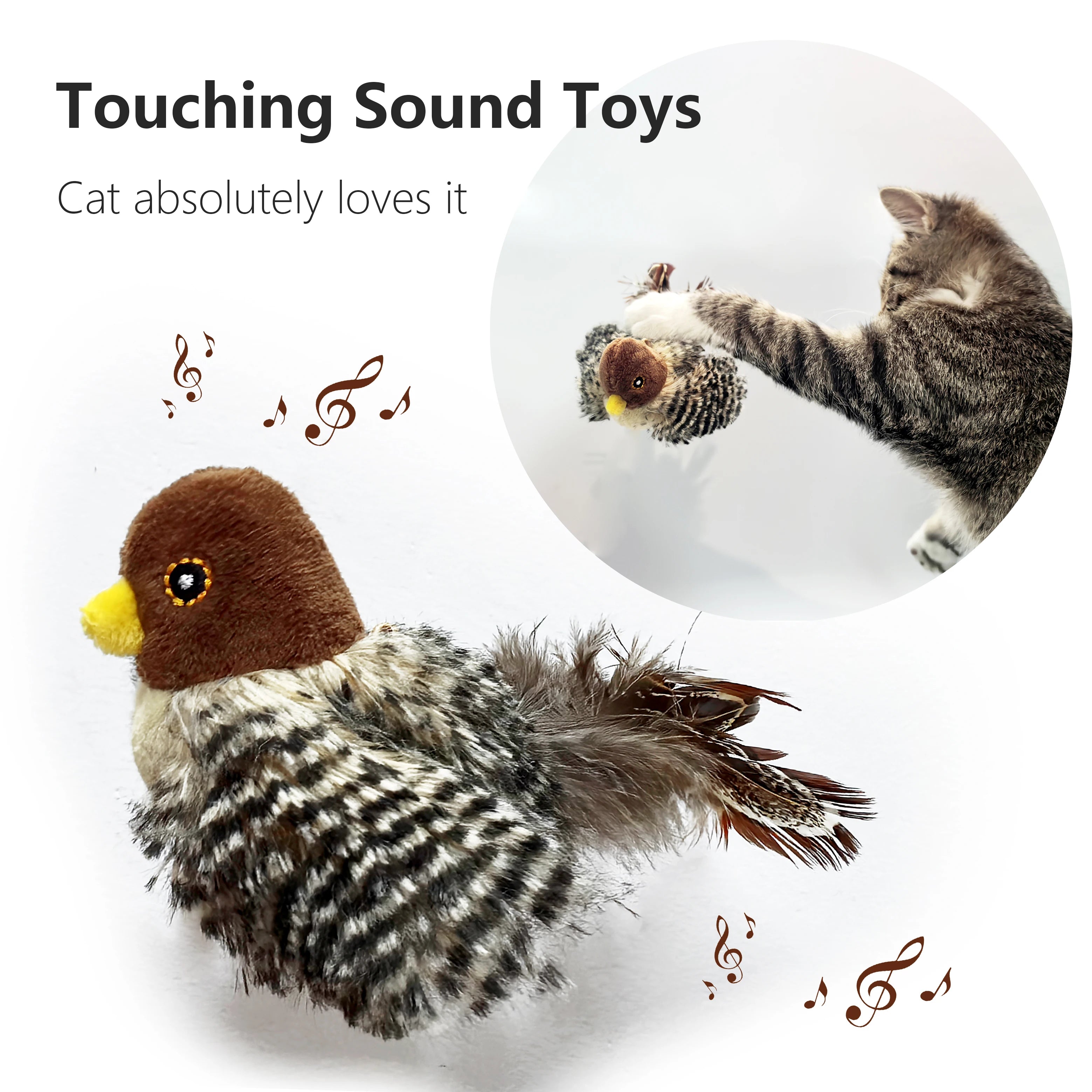 Electric Cat Toy Squeaky Plush Bird with Feather & Catnip