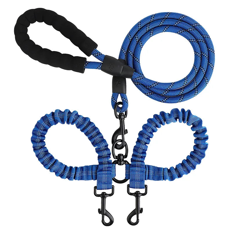 Reflective Shock-Absorbing Elastic Bungee Double Dog Leash