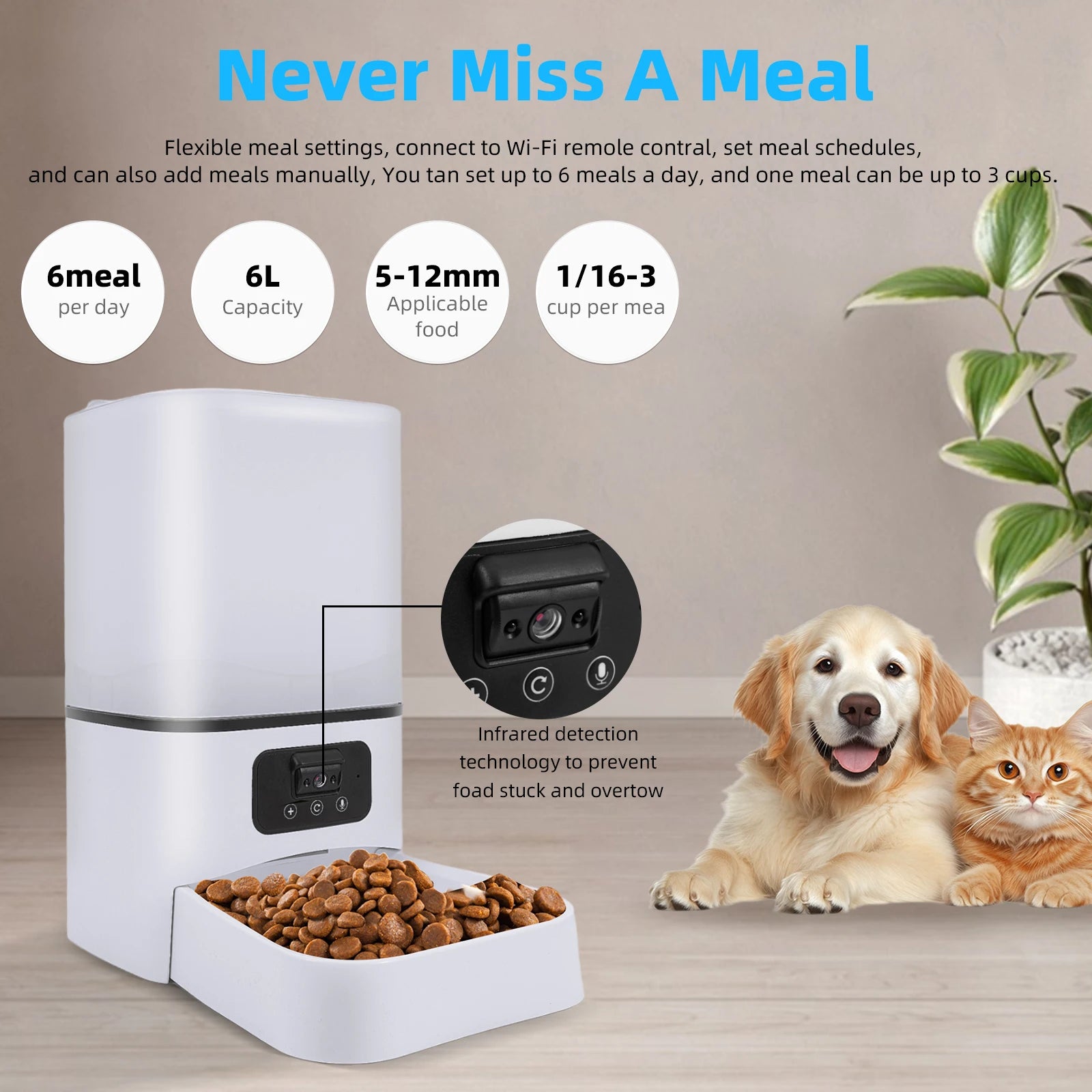 6L Smart Camera Pet Feeder APP Control, Night Vision