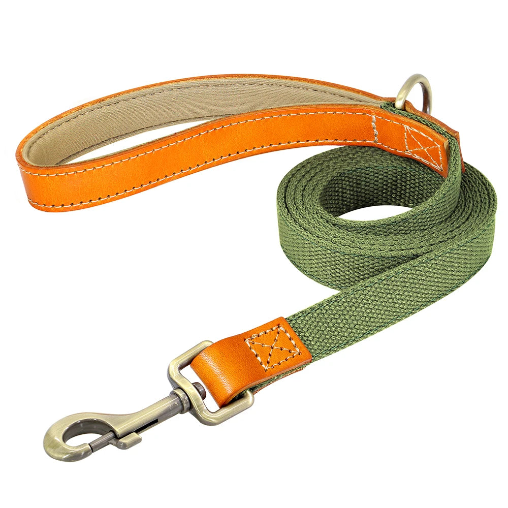 PU Leather Handle Lead 150cm Durable Nylon Dog Leash