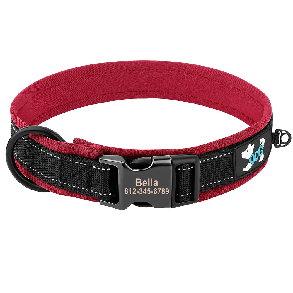 Adjustable Padded Personalized Reflective Dog Collar