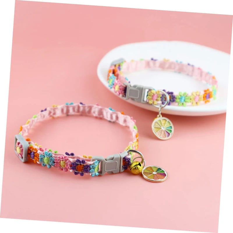 Colorful Pet Collar with Bell Adjustable Cartoon Print for Dogs & Cats