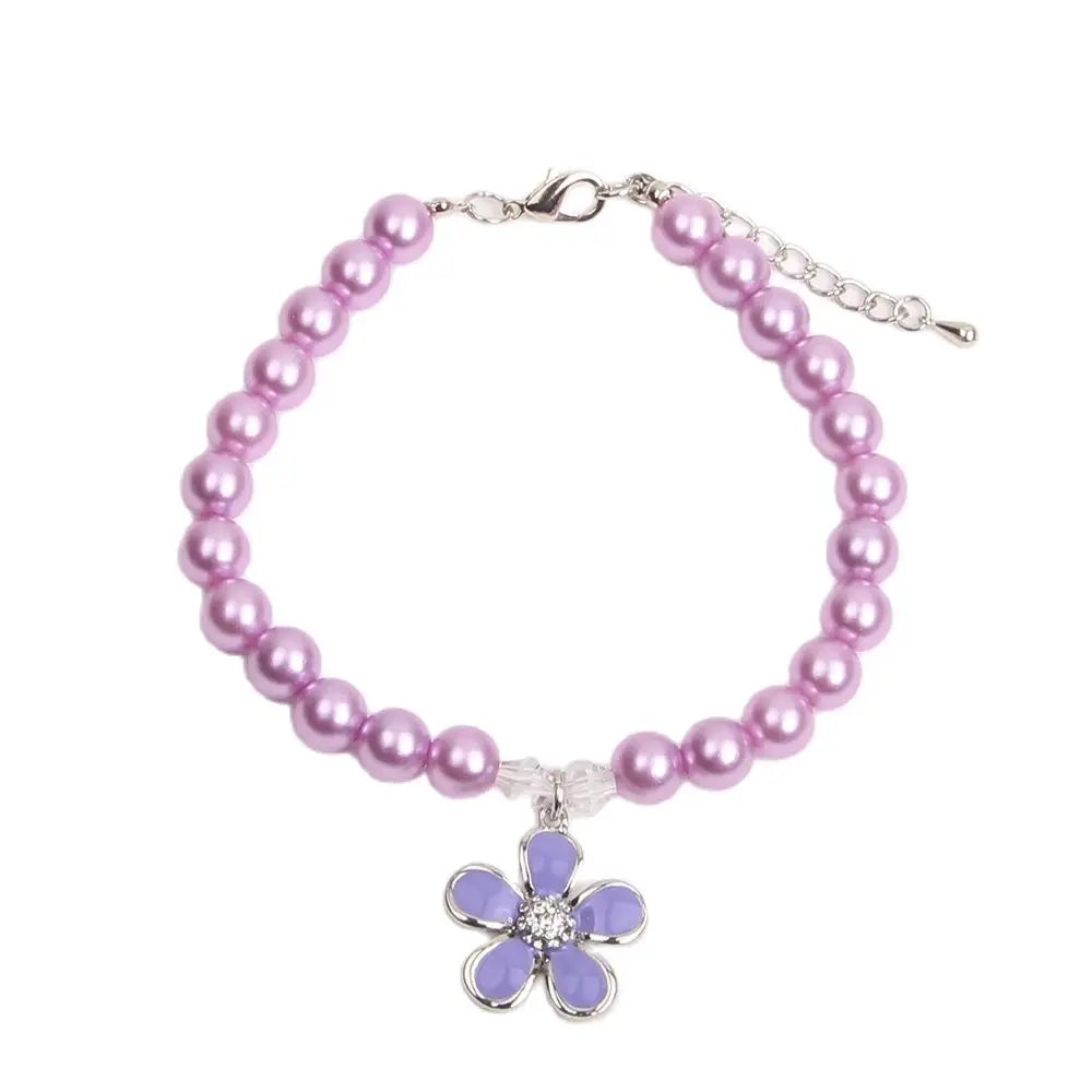 Rhinestone Pet Jewelry with Flower Pearl Dog Necklace Collar