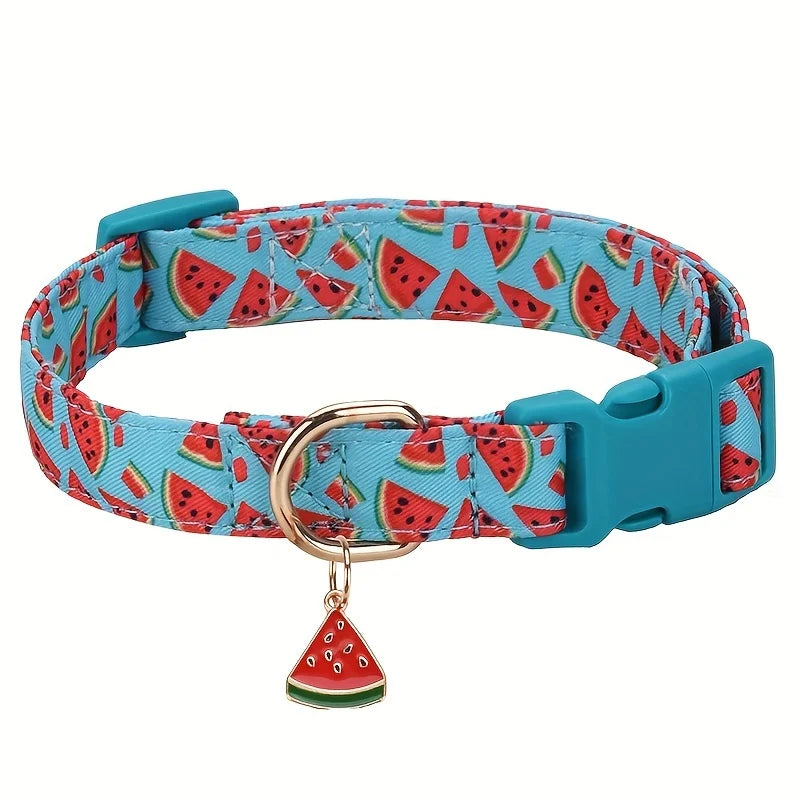 Adjustable Buckle Fruit Print Polyester Dog Collar Set