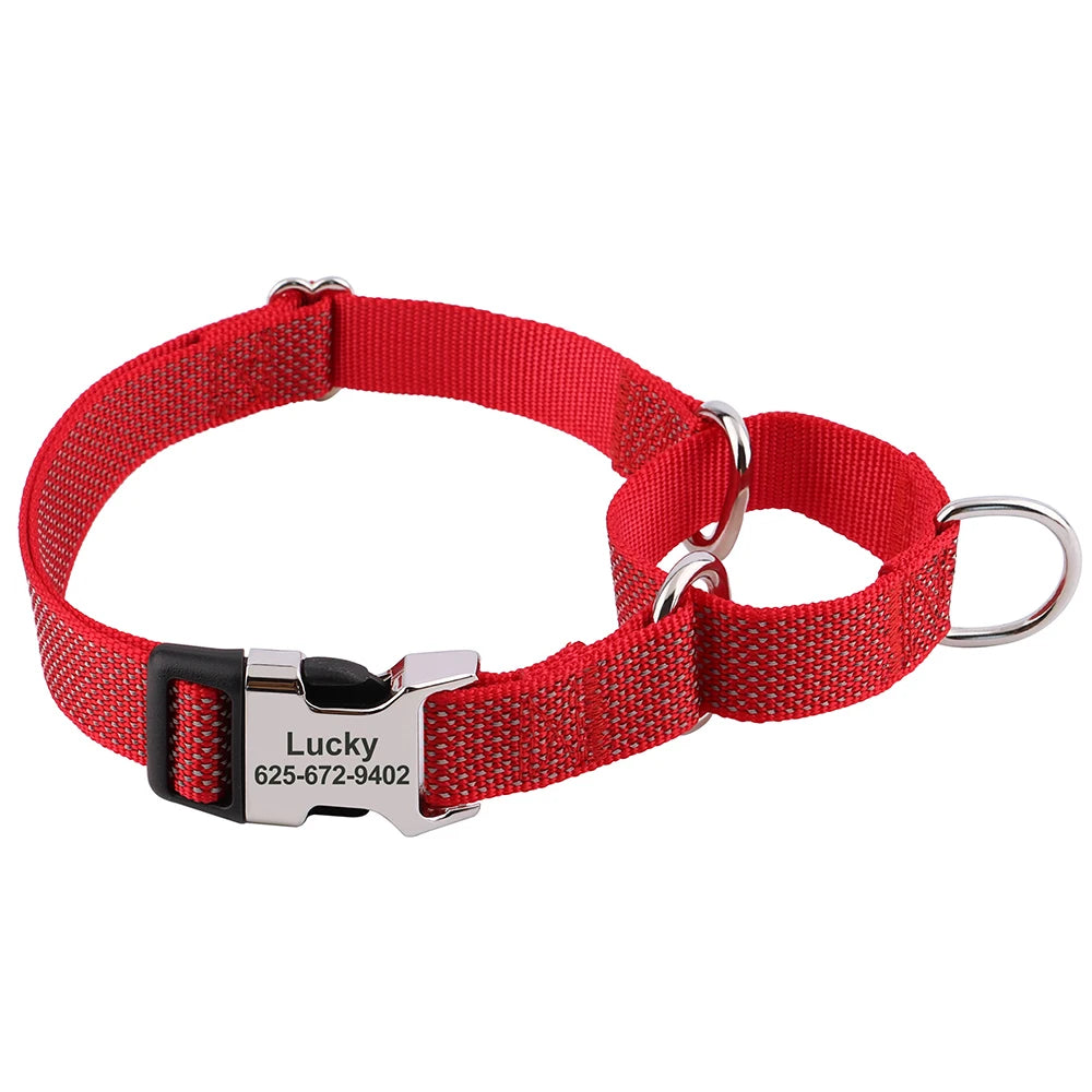Engraved Metal Custom Reflective Martingale Dog Collar