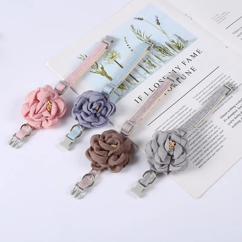 Adjustable Cat & Puppy Collar with Cute Bow and Flower