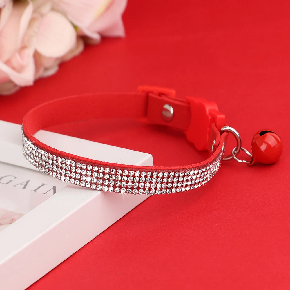 Rhinestones Adjustable Soft Suede Leather Cat Collar