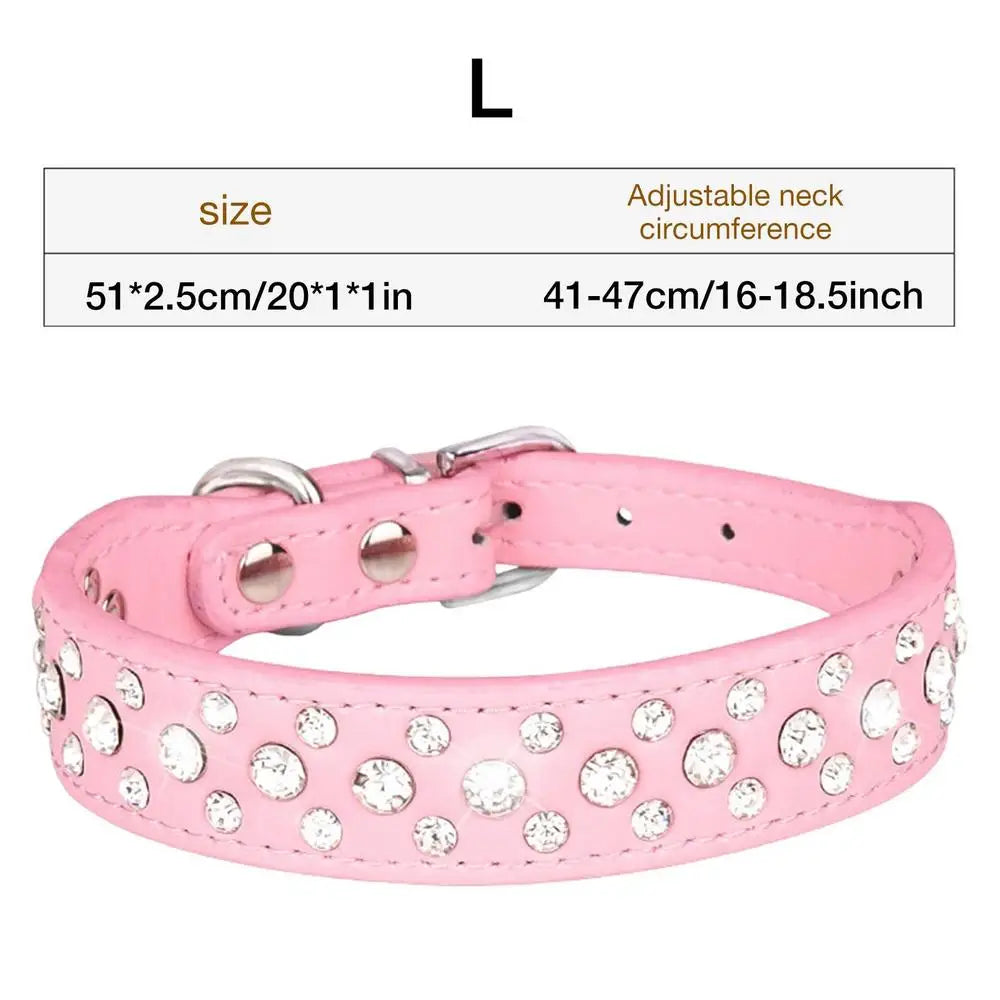 Adjustable PU Leather Three-Row Rhinestone Dog Collar
