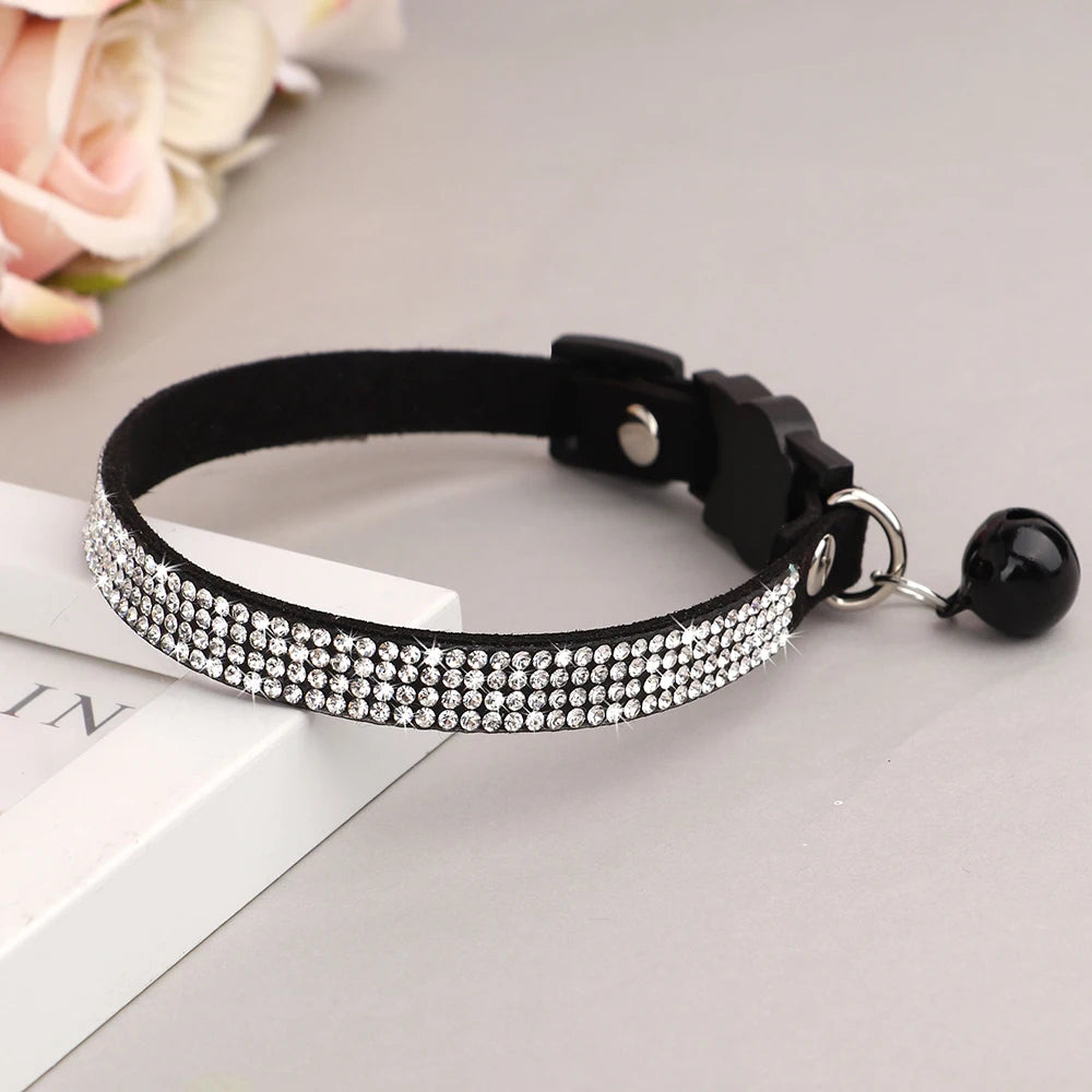 Rhinestones Adjustable Soft Suede Leather Cat Collar