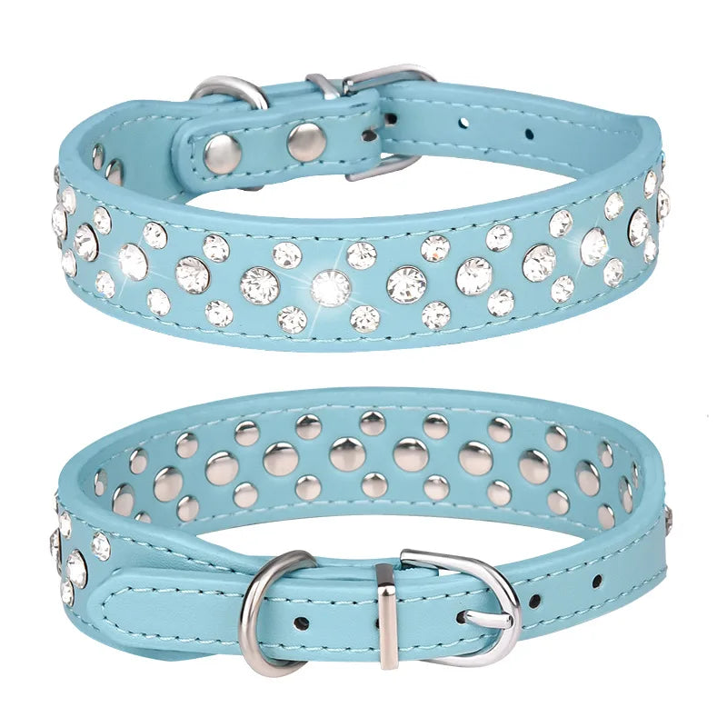 Sparkly Adjustable Rhinestone PU Pet Collar