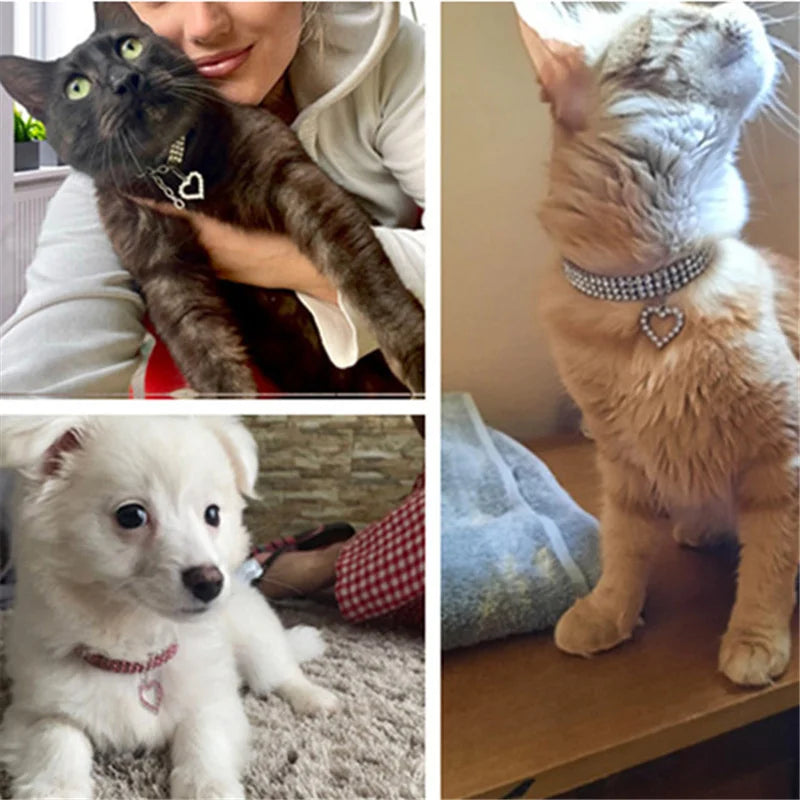 3-Row Elastic Necklace Rhinestone Pet Collar