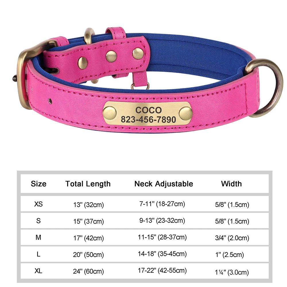 Personalized Custom Engraved PU Leather Dog Collar
