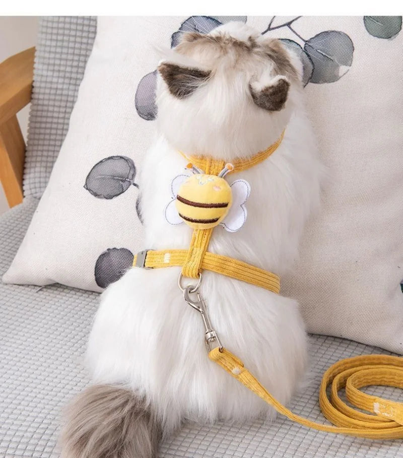 Cat & Small Dog Harness Set Cute Bee Outfit with Leash