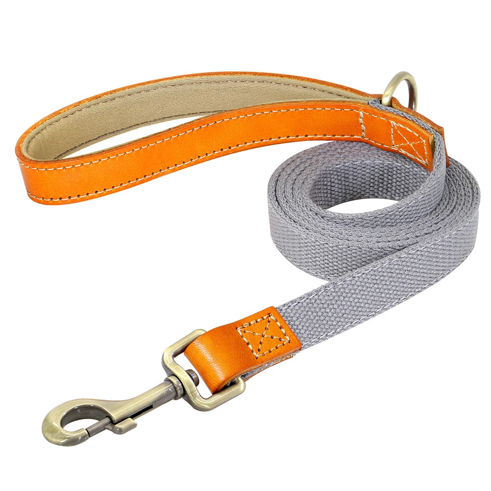 PU Leather Handle Lead 150cm Durable Nylon Dog Leash