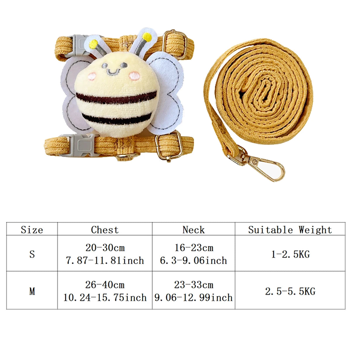 Cat & Small Dog Harness Set Cute Bee Outfit with Leash