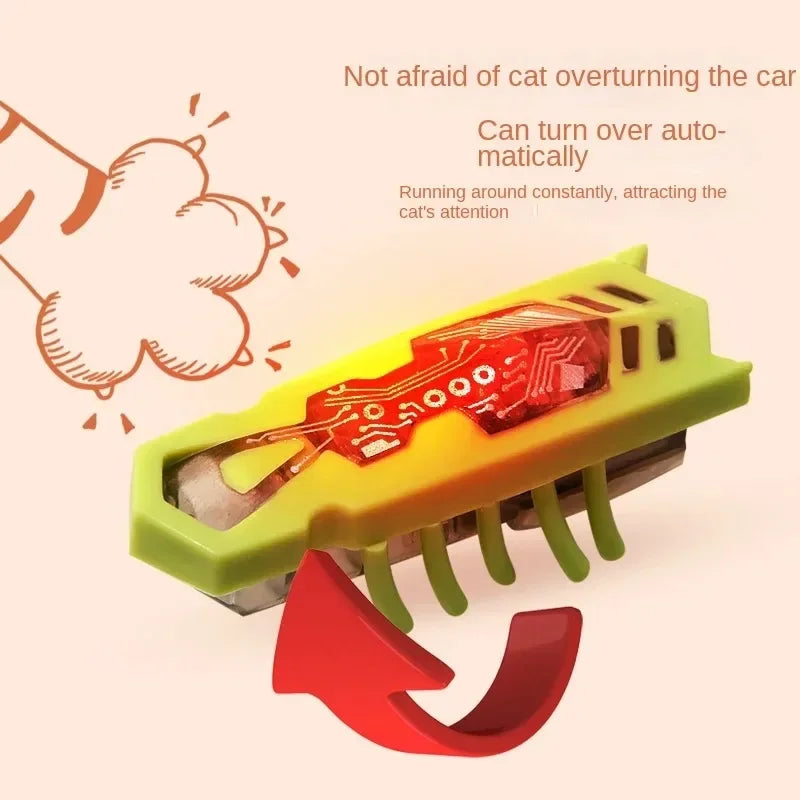 Interactive Electric Glowing Bug Toy Obstacle-Escape Beetle for Cats