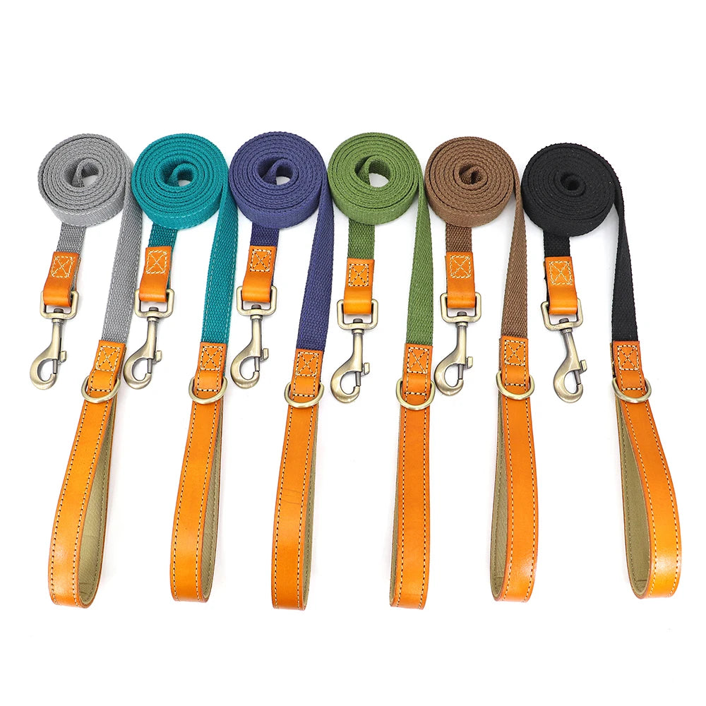 PU Leather Handle Lead 150cm Durable Nylon Dog Leash
