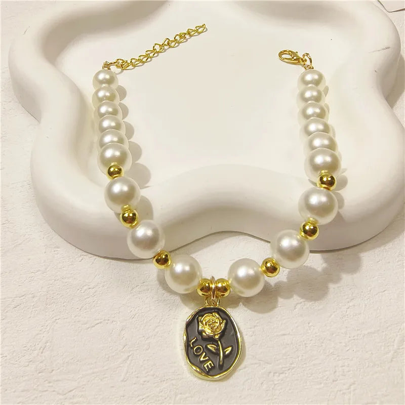 Rose Flower Adjustable Pearl Cat Collar