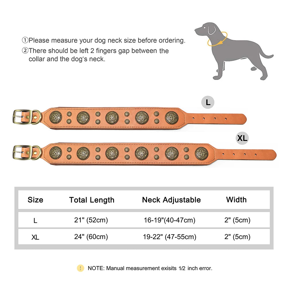 Genuine Leather Spiked Dog Collar for Medium & Large Breeds