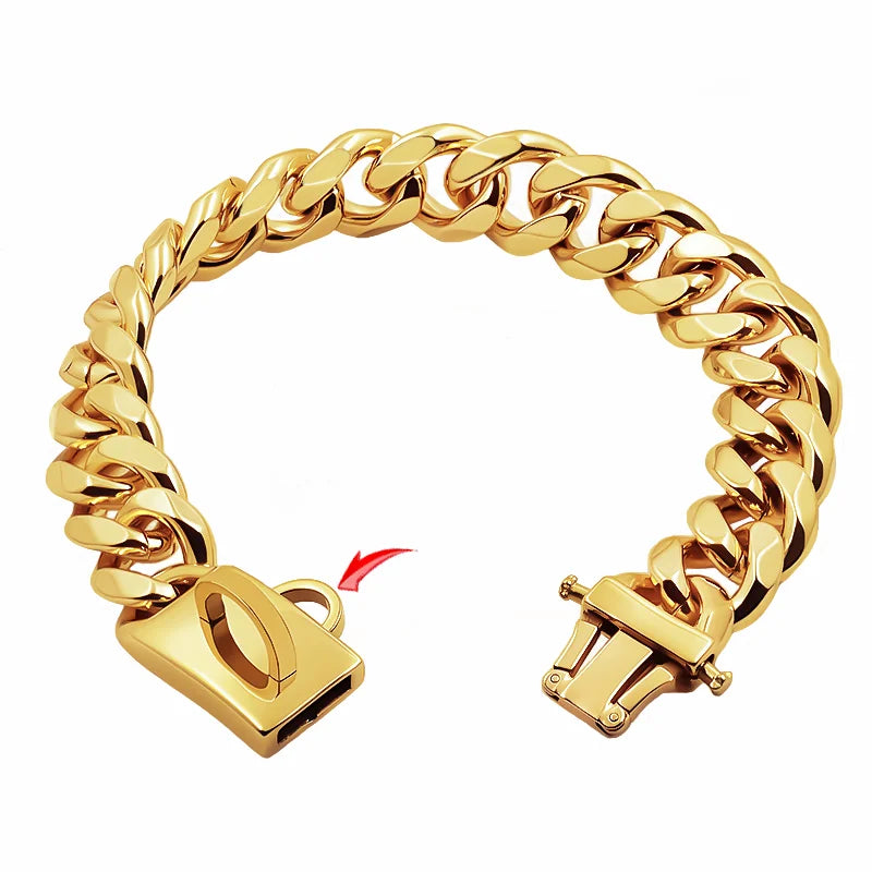 19mm Wide Gold Metal Chain Stainless Steel Dog Choker Collar