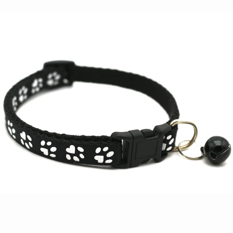 Colorful Pet Collar with Bell Adjustable Cartoon Footprint Design