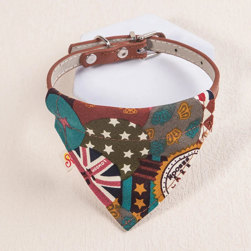 PU Leather Pet Collar Adjustable Scarf Style for Cats & Small Dogs