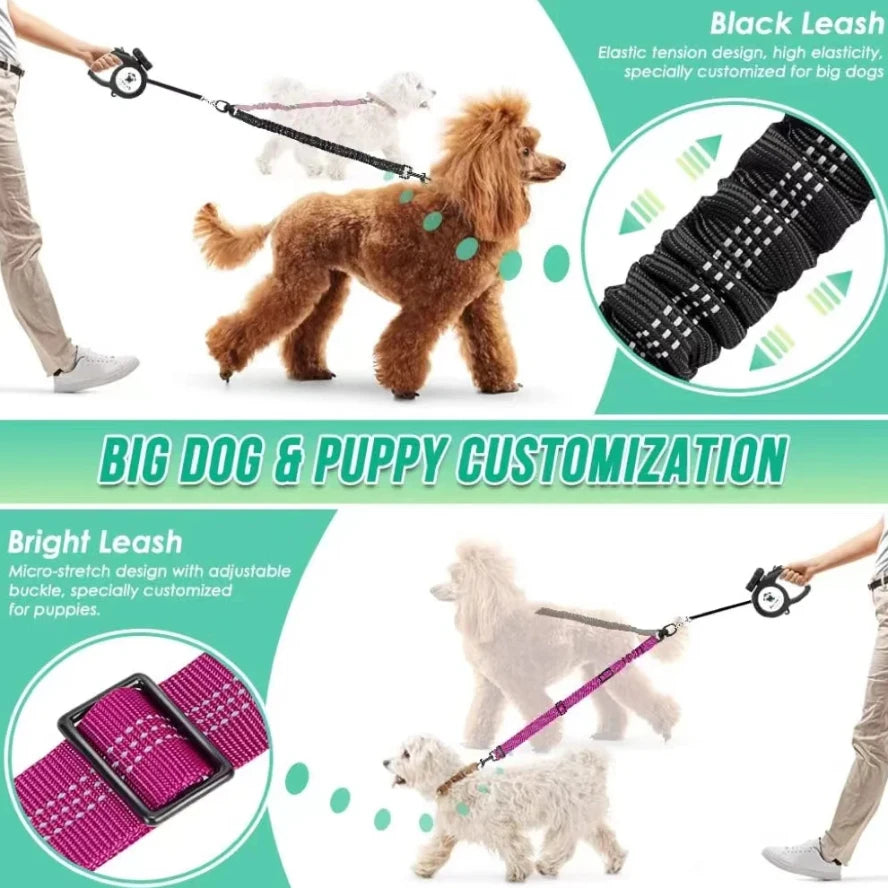 Adjustable Shock-Absorbing 16ft Dual Dog Leash Attachment