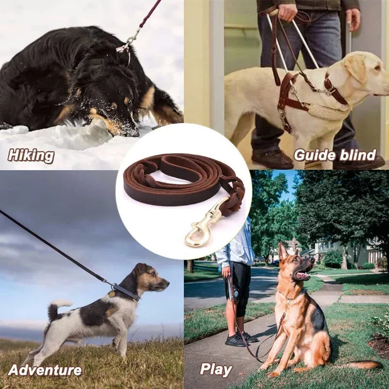 Genuine Leather Dog Leash Braided Training Lead for Medium & Large Pets
