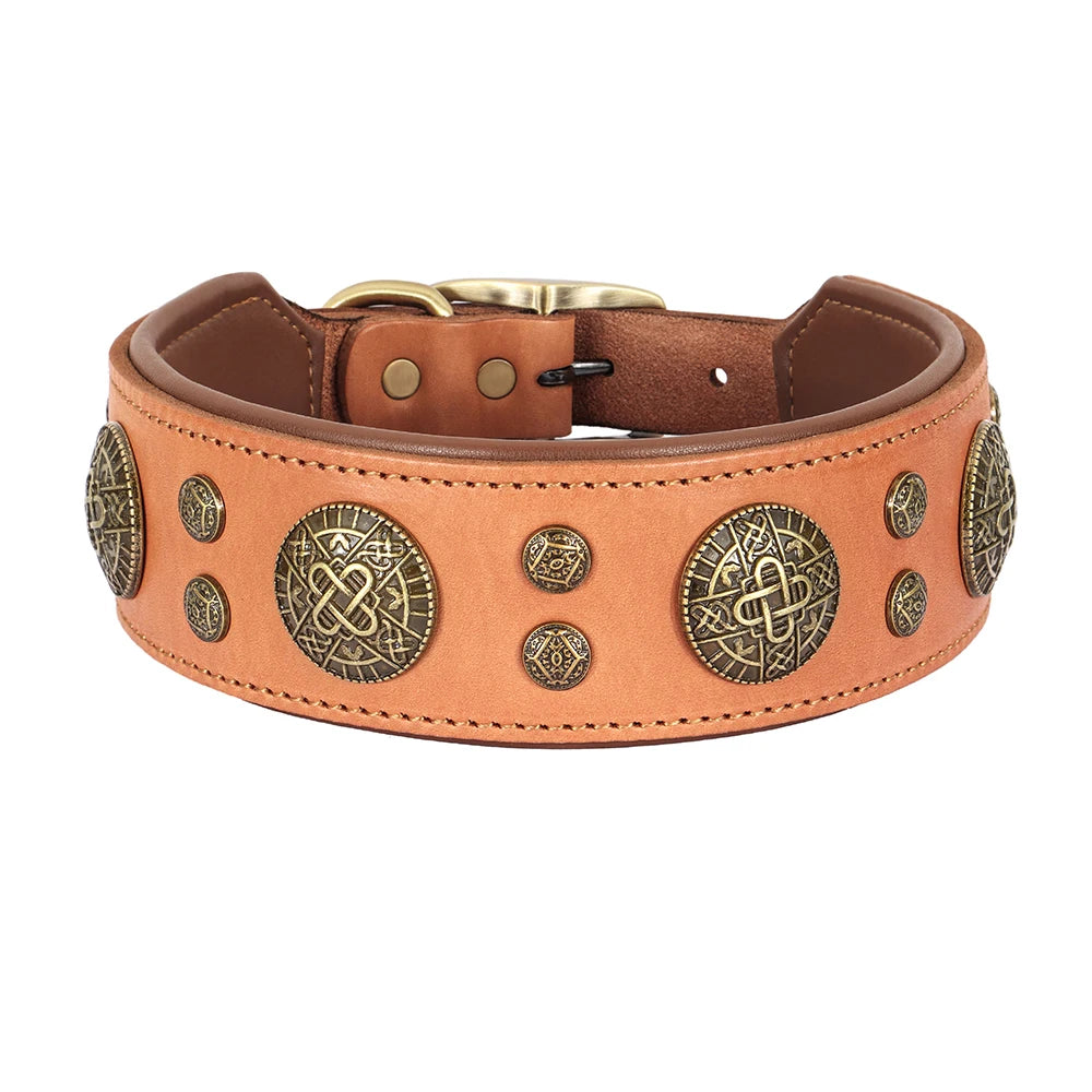 Genuine Leather Spiked Dog Collar for Medium & Large Breeds
