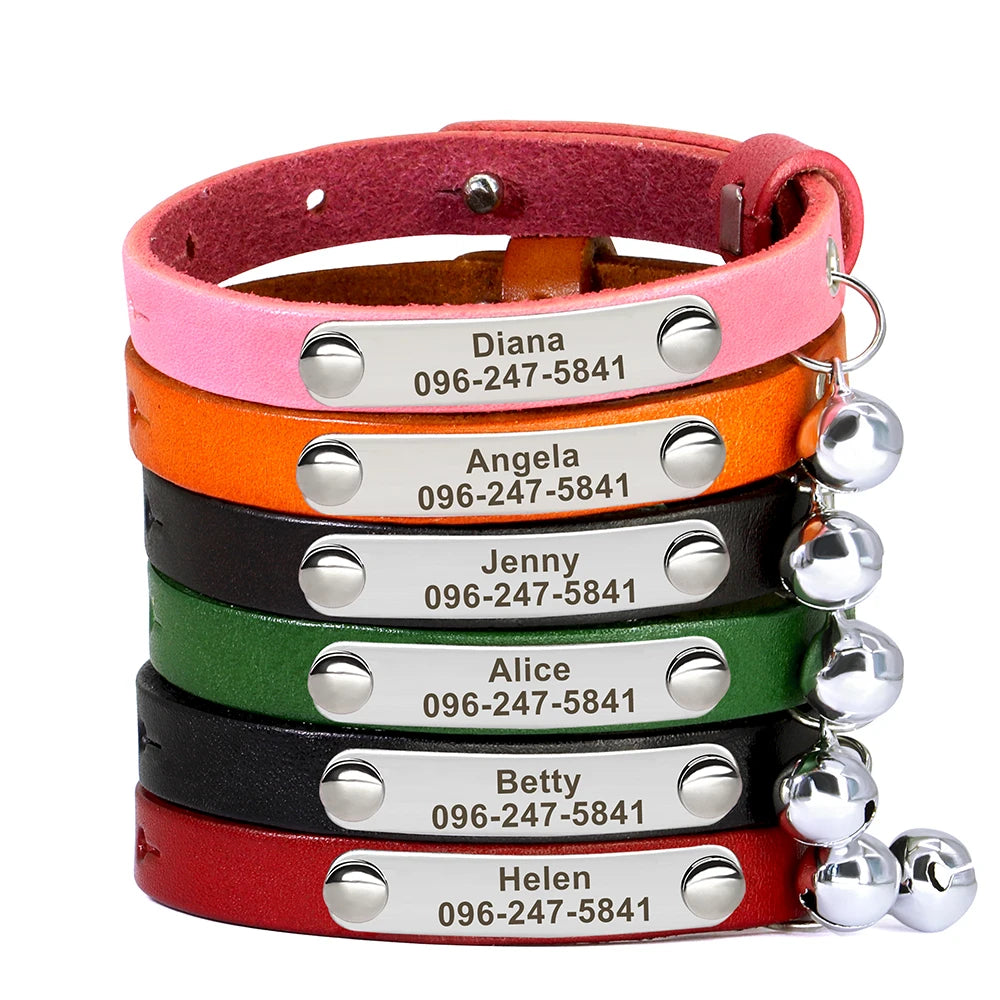 Anti-Lost Personalized Adjustable Leather Cat Collar