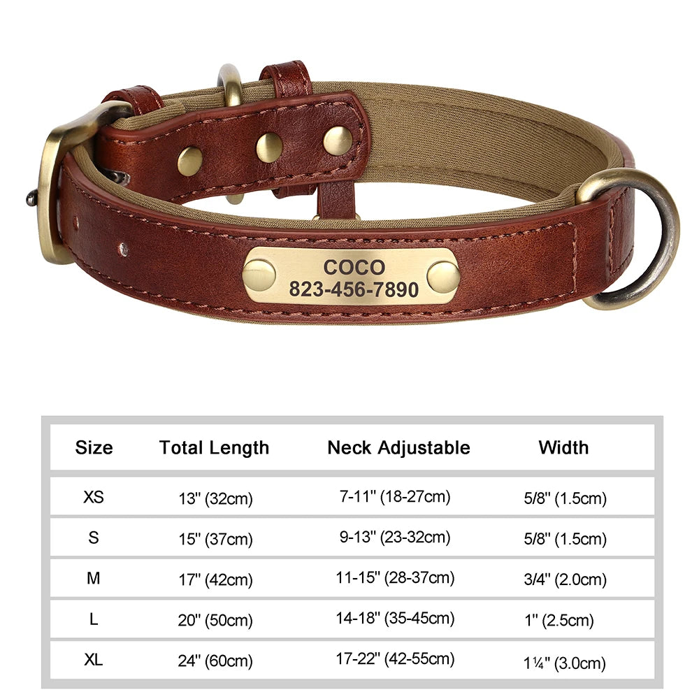 Personalized Custom Engraved PU Leather Dog Collar